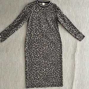 Leopard print (with gold sparkle thread) long, knit dress